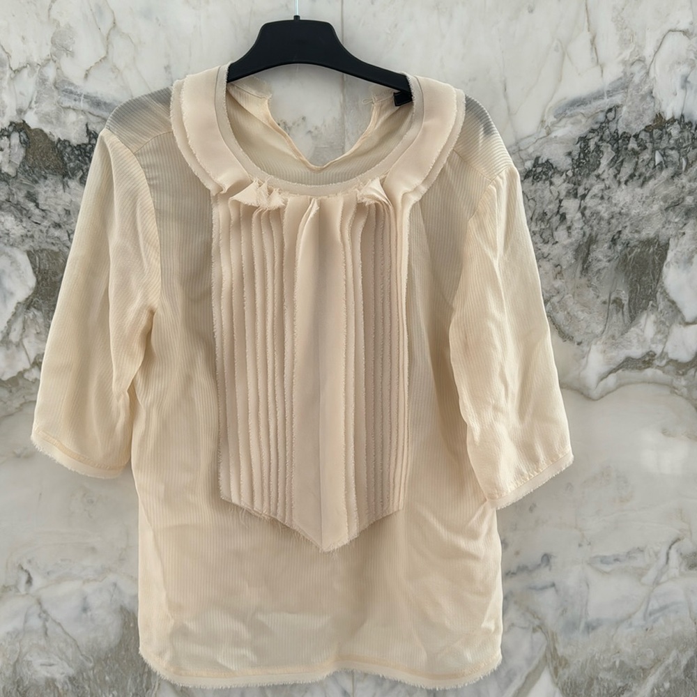 BCBG cream blouse with pleat detail